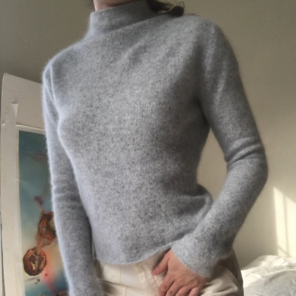 Fuzzy Wool Cropped Mockneck Sweater